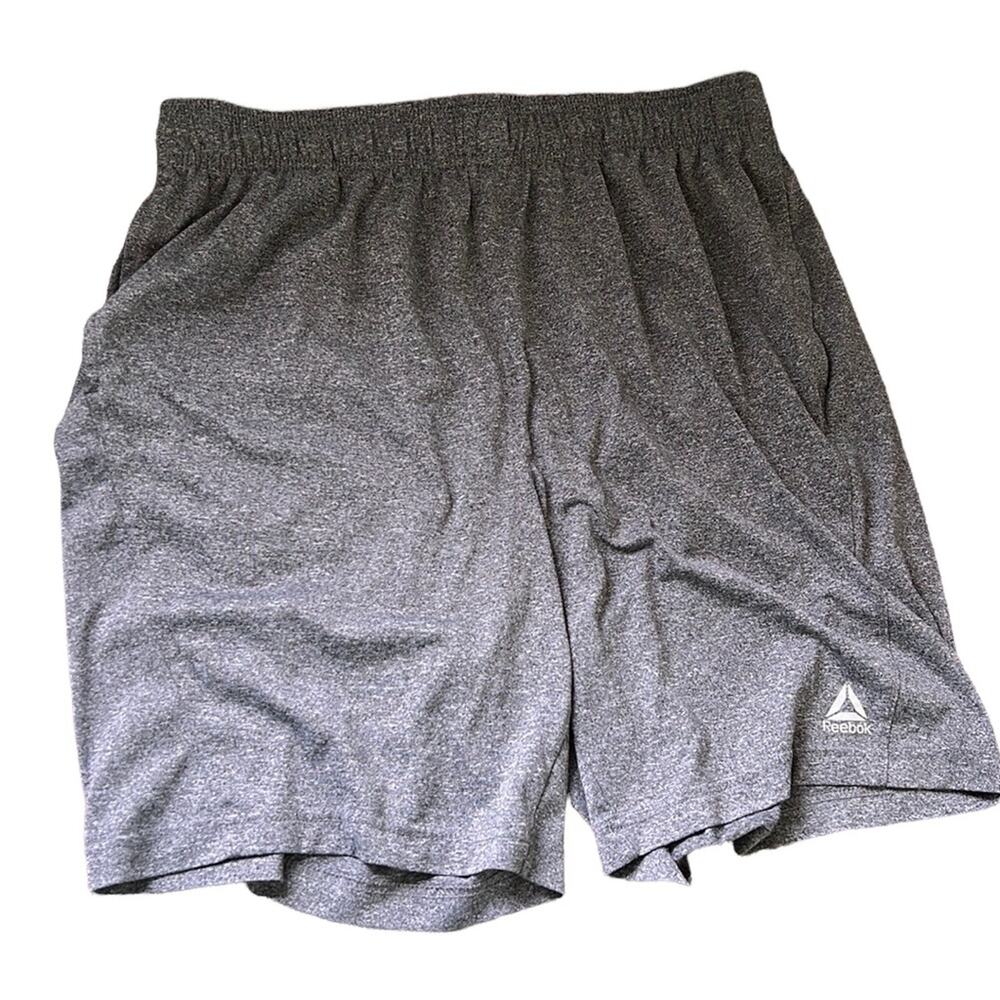 Reebok Heathered Gray Stretchy Soft Drawstring Athletic 8” Shorts